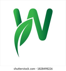 green Letter W With Leaf Logo illustration design template