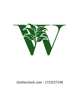 Green Letter W logo with leaf element, vector design ecology concept