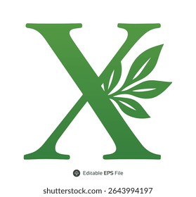 Green Letter X with Leaf Design Element foliage green leaves