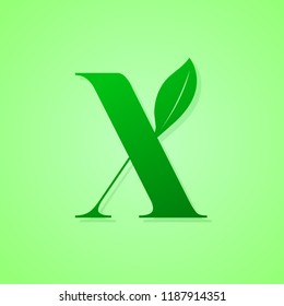 Green Letter X with leaf for green and ecology logo.