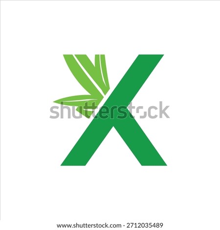 Green Letter X Logo with Integrated Leaves for Nature-Inspired Branding | Modern Minimalist Monogram Icon | Eco Branding Emblem