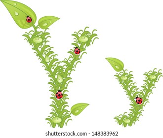 Green letter y, ladybug, vector