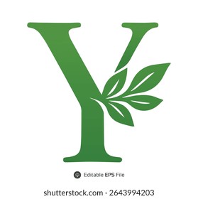 Green Letter Y with Leaf Design Nature Logo leaves