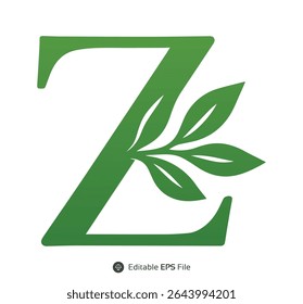 Green Letter Z with Leaf Branch Design Element leaves