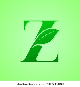 Green Letter Z with leaf for green and ecology logo.