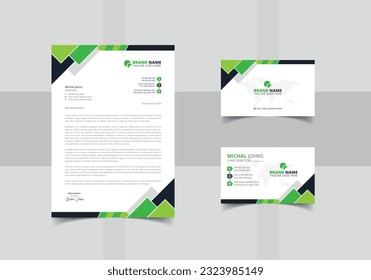 green letterhead and business card design