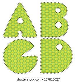 Green letters A B C D with pattern. Stitched Type.