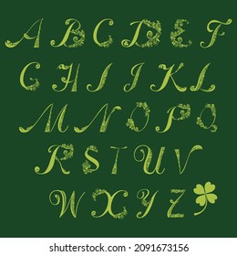 Green letters of a St. Patrick's Day. Alphabet Set. Vector Illustration