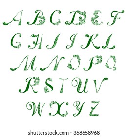 Green letters of a St. Patrick's Day. Alphabet Set. Vector Illustration