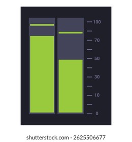Green level meter displaying audio levels on a black background, useful for music production and audio engineering concepts