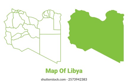 Green Libya map outline and flat vector illustration
