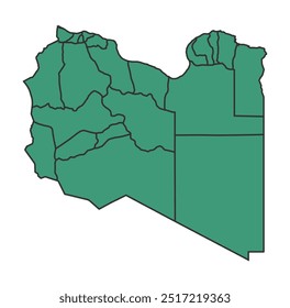 Libia verde Mapa simple con Vector de contorno fronterizo de los estados