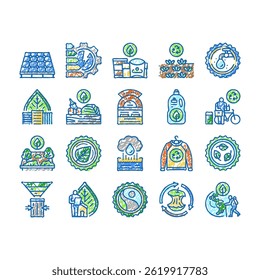 green life nature eco doodle icons set vector. plant environment, leaf clean, conservation earth bio, recycle world green life nature eco sketch hand drawn