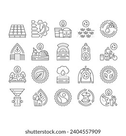 green life nature eco icons set vector. plant environment, leaf clean, conservation earth bio, recycle world green life nature eco black contour illustrations