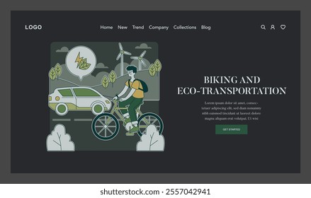 Green lifestyle concept. Cyclist and car sharing a city road, promoting sustainable urban transport. Eco-friendly travel choices. Vector illustration.