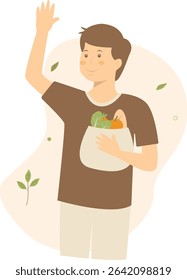 Green Lifestyle Human Illustration with Hand Drawn Design. Vector Character
