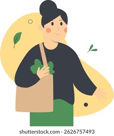 Green Lifestyle Person Character in Cartoon Design. Vector Illustration