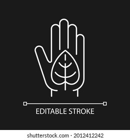 Green lifestyle white linear icon for dark theme. Reduce negative impact on planet health. Thin line customizable illustration. Isolated vector contour symbol for night mode. Editable stroke