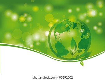 Green and light abstract background with world