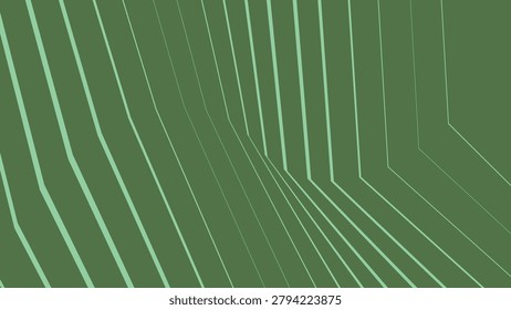 Green and light green abstract stripes receding into perspective background pattern