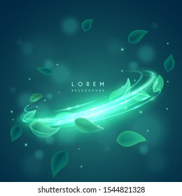 Green light background with fresh mint leaves