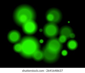 Green light bokeh. Soft blurry circles in random size and opacity on dark background. Atmospheric and abstract, fits dreamy, festive, or sci-fi themes.