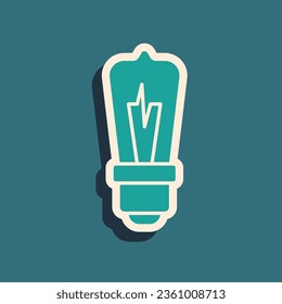 Green Light bulb with concept of idea icon isolated on green background. Energy and idea symbol. Inspiration concept. Long shadow style. Vector