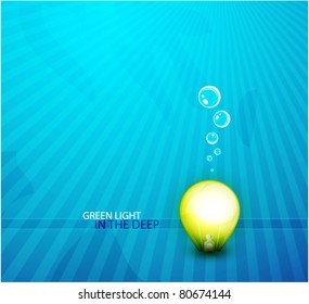 Green light bulb in the deep. Creative vector background