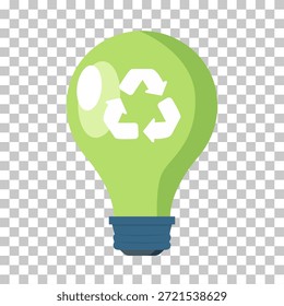 Lâmpada verde com um símbolo proeminente de reciclagem branca, simbolizando a proteção ambiental, eficiência energética e práticas sustentáveis.