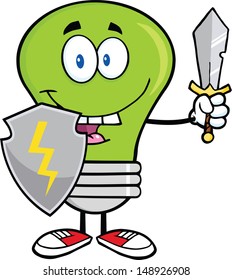 Green Light Bulb Guarder With Shield And Sword
