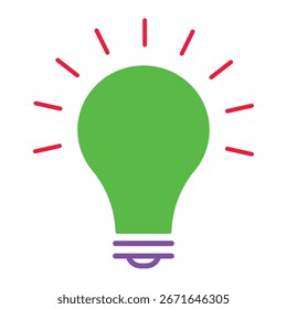 Icono de bombilla verde para ideas creativas, idea ecológica y símbolo de innovación en diseño plano