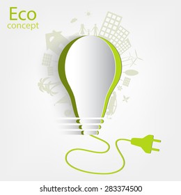 Green light, Light bulb idea, creative drawing ecological concepts, With happy family stories, idea, Vector illustration