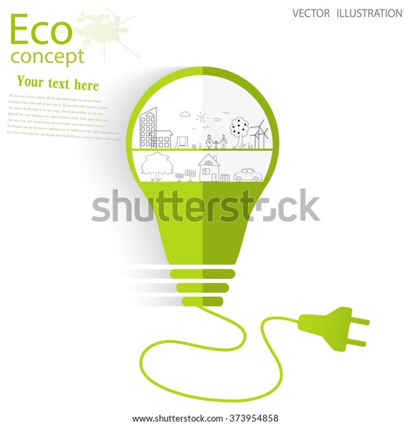 Green light, Light bulb idea, creative\
drawing ecological concepts, With happy family stories, idea.\
Vector illustration.\
Handwriting.