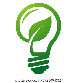 Lâmpada verde com símbolo de folha que representa energia e inovação ecológicas