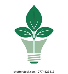 Green light bulb with leaves growing out of it eco friendly concept symbol