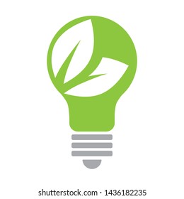 green light bulb with green leaves inside, logo icon