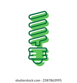 Green Light Bulb Low-Energy Spiral Icon. Eco Electricity Lightbulb Pictogram. Fluorescent LED Lamp Icon. Light Bulb for Electrical Power Editable Stroke. Isolated Vector Illustration.