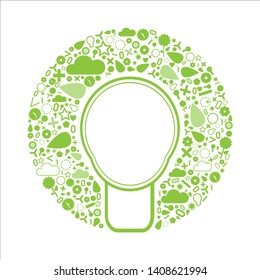 Green light bulb on element background. Eco friendly design for business banner or poster.