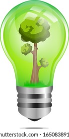 green light bulb with plant inside