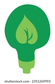 green light bulb. Recycle sign for ecological design zero waste lifestyle. Hand drawn vector recycle icon with leaf. eco logo