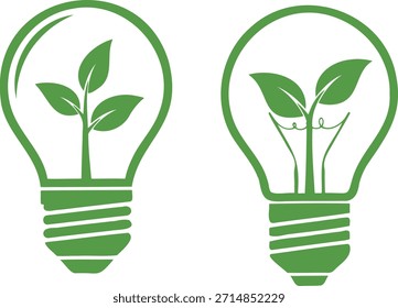 Bombilla verde con la planta que brota dentro que representa ideas respetuosas del medio ambiente
