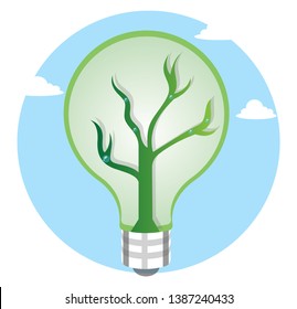 Green light bulb as a symbol for renewable energy resources illustration vector on white background