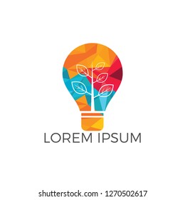 Green light bulb tree symbol logo vector. Logo of green energy. Stylized eco logo biofuel. Renewable green energy logo design.