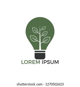 Green light bulb tree symbol logo vector. Logo of green energy. Stylized eco logo biofuel. Renewable green energy logo design.