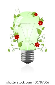 Green light bulb. Vector illustration.