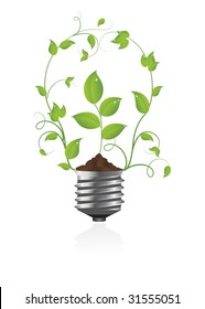 Green light bulb. Vector illustration.