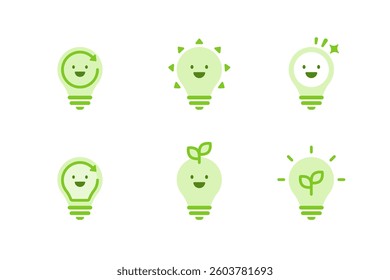 Green Light Bulbs Recycling symbol cartoon character, Sustainability Energy-saving and environmental care