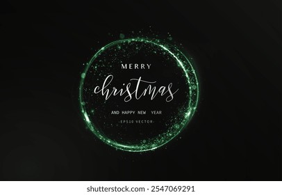 Círculo de luz verde com poeira cintilante e partículas cintilantes. Feliz Ano Novo e Feliz Natal Abstrato cor brilhante verde onda design elemento	
