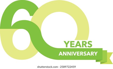 green and light green color number 60 with word years green color and word anniversary white color vector illustration.