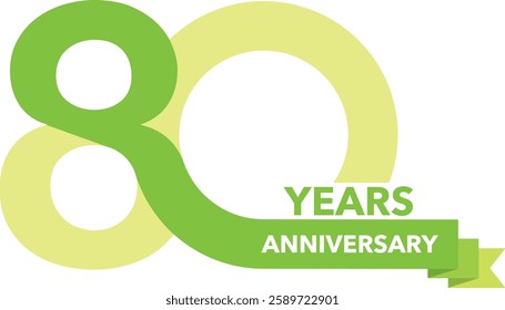 green and light green color number 80 with word years green color and word anniversary white color vector illustration.